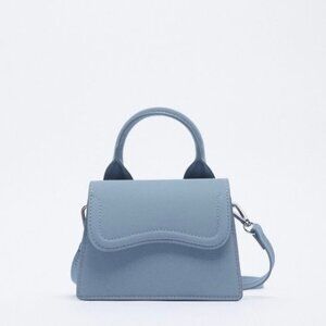 Dusty Blue curvy flap mini purse with handle